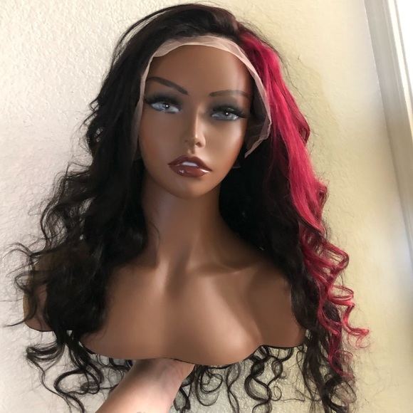 Sold ❗️ 100% Human Hair Lace Front Wig • Body Wave 28” Black w/ Hot Pink Stripe - Picture 12 of 15